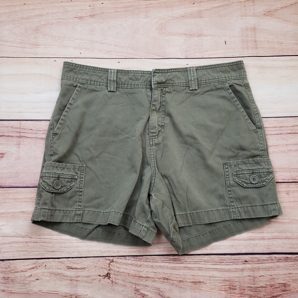 LEE Shorts Womens 16‎ Green Chino Mid Rise Cargo Outdoors Pockets Casual Ladies